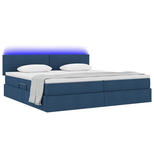 Bett mit Stauraum, LED & Matratze Blau 200x200 cm