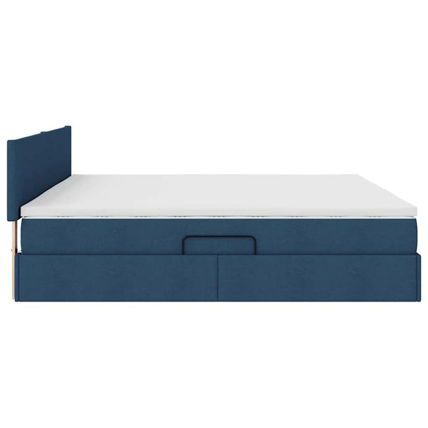 Bett mit Stauraum, LED & Matratze Blau 200x200 cm