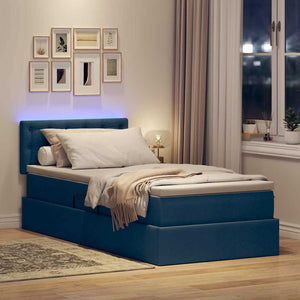 Bett mit Stauraum, LED & Matratze Blau 90x190 cm