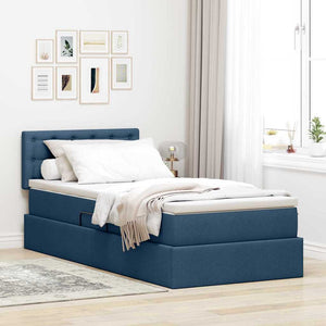 Bett mit Stauraum, LED & Matratze Blau 90x190 cm