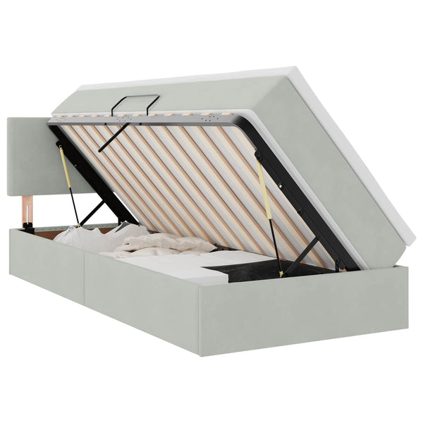 Bett mit Stauraum LED Hellgrau Samt 90x190