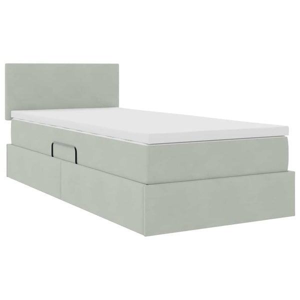 Bett mit Stauraum LED Hellgrau Samt 90x190