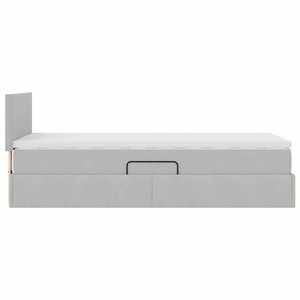Bett mit Stauraum LED Hellgrau Samt 90x190