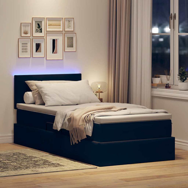 Bett mit Stauraum LED Matratze Schwarz Samt 90x190