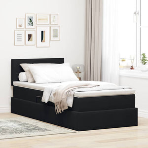 Bett mit Stauraum LED Matratze Schwarz Samt 90x190