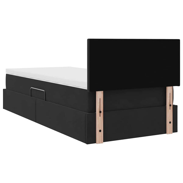 Bett mit Stauraum LED Matratze Schwarz Samt 90x190