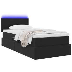 Bett mit Stauraum LED Matratze Schwarz Samt 90x190
