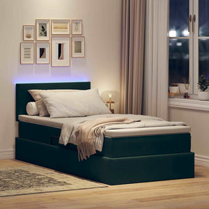 Bett mit Stauraum und LED Dunkelgrün 90x190 cm
