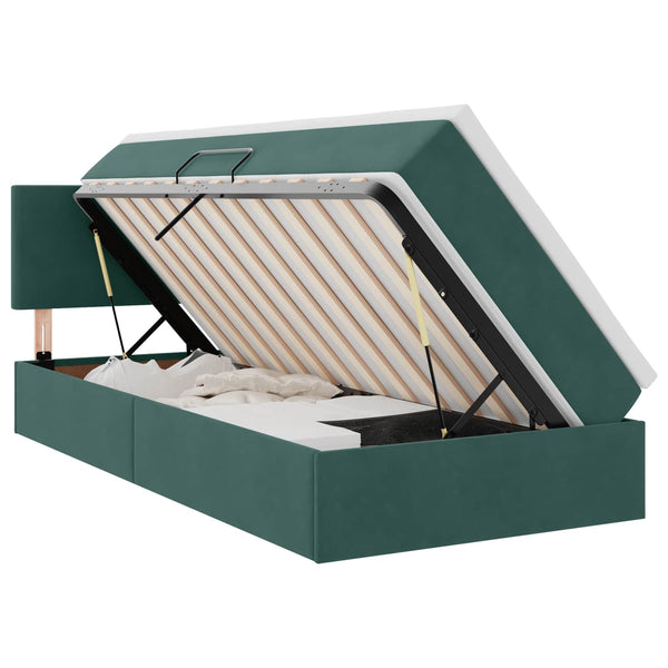 Bett mit Stauraum und LED Dunkelgrün 90x190 cm