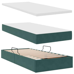 Bett mit Stauraum und LED Dunkelgrün 90x190 cm