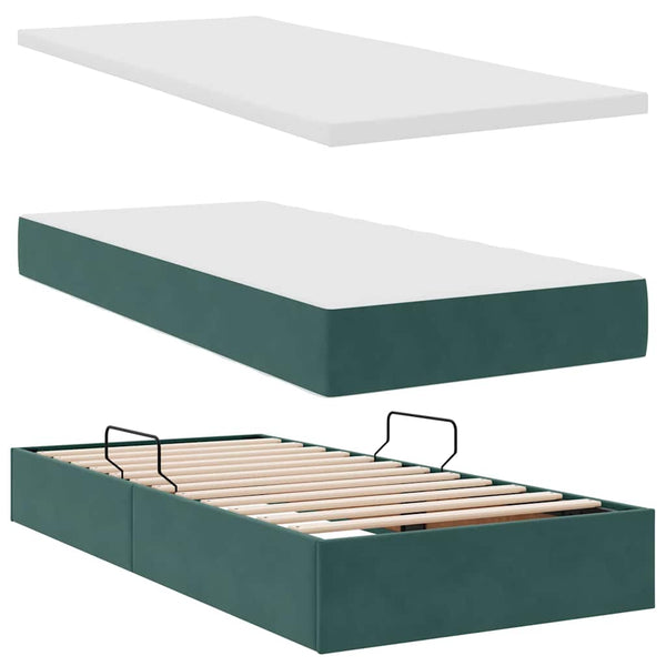 Bett mit Stauraum und LED Dunkelgrün 90x190 cm