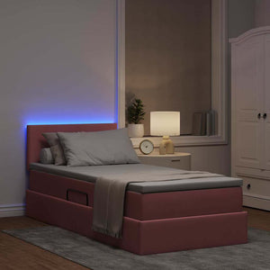 Bett mit Stauraum, LED & Matratze Rosa Samt 90x190