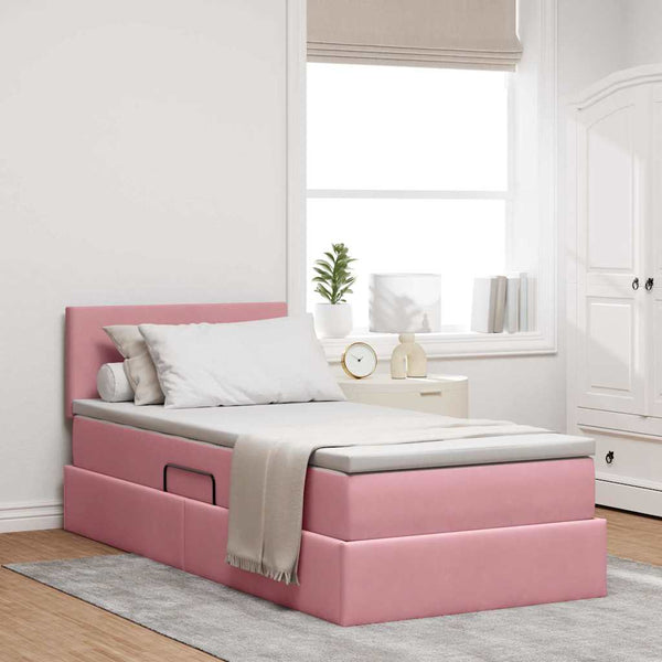 Bett mit Stauraum, LED & Matratze Rosa Samt 90x190