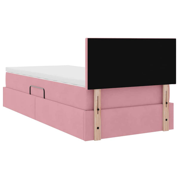 Bett mit Stauraum, LED & Matratze Rosa Samt 90x190