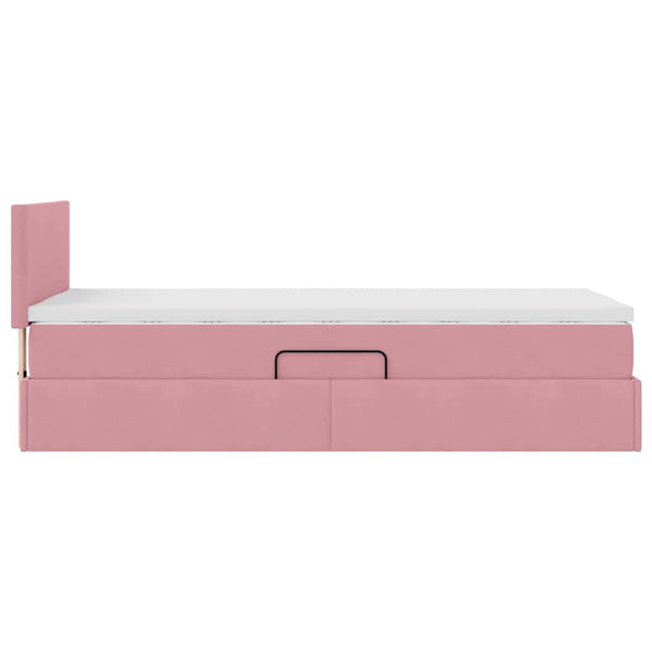 Bett mit Stauraum, LED & Matratze Rosa Samt 90x190