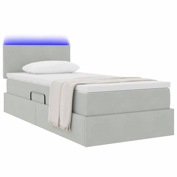 Bett mit Stauraum LED Hellgrau Samt 90x200 cm