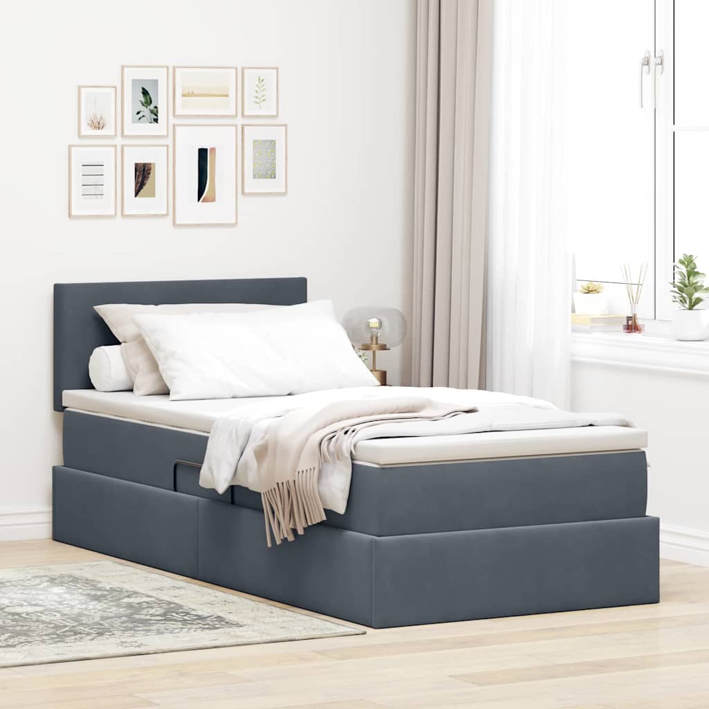 Bett mit Stauraum und LED Dunkelgrau 90x200 cm