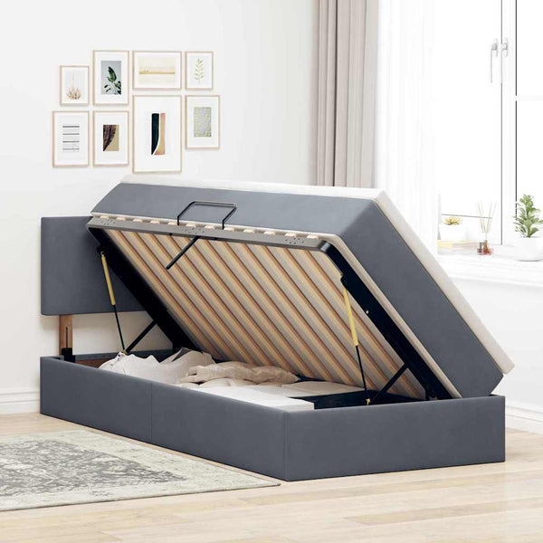 Bett mit Stauraum und LED Dunkelgrau 90x200 cm