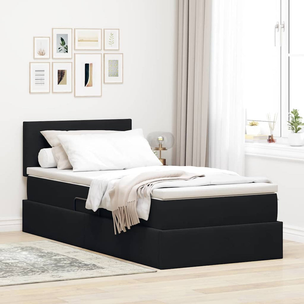 Bett mit Stauraum LED Matratze Schwarz 90x200 cm