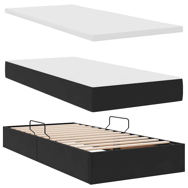 Bett mit Stauraum LED Matratze Schwarz 90x200 cm