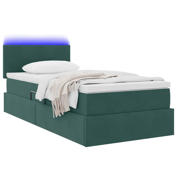 Bett mit Stauraum und LED Dunkelgrün 90x200 cm