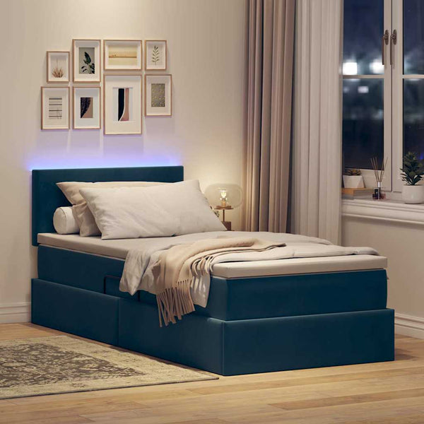 Bett mit Stauraum und LED Dunkelblau 90x200 cm