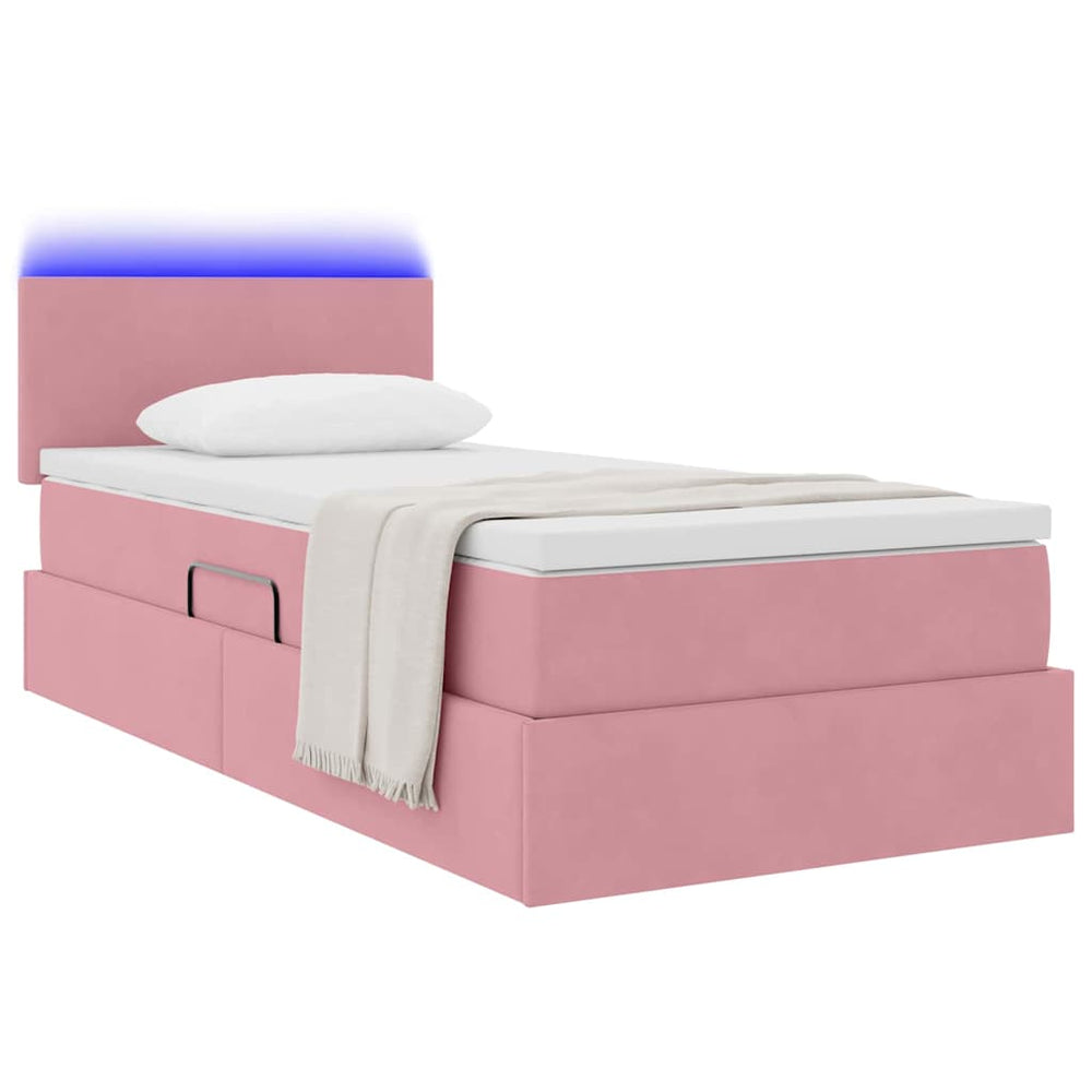 Bett mit Stauraum LED Rosa Samt 90x200 cm