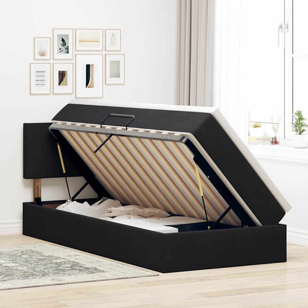 Bett mit Stauraum LED Schwarz 100x200 cm Samt