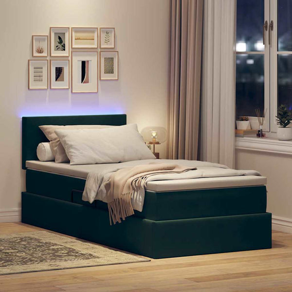 Bett mit Stauraum LED Dunkelgrün 100x200 cm Samt