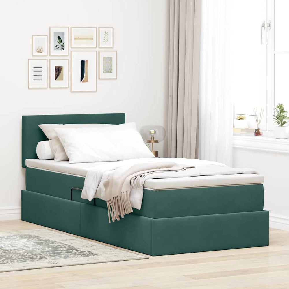 Bett mit Stauraum LED Dunkelgrün 100x200 cm Samt