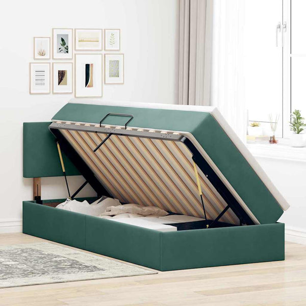Bett mit Stauraum LED Dunkelgrün 100x200 cm Samt