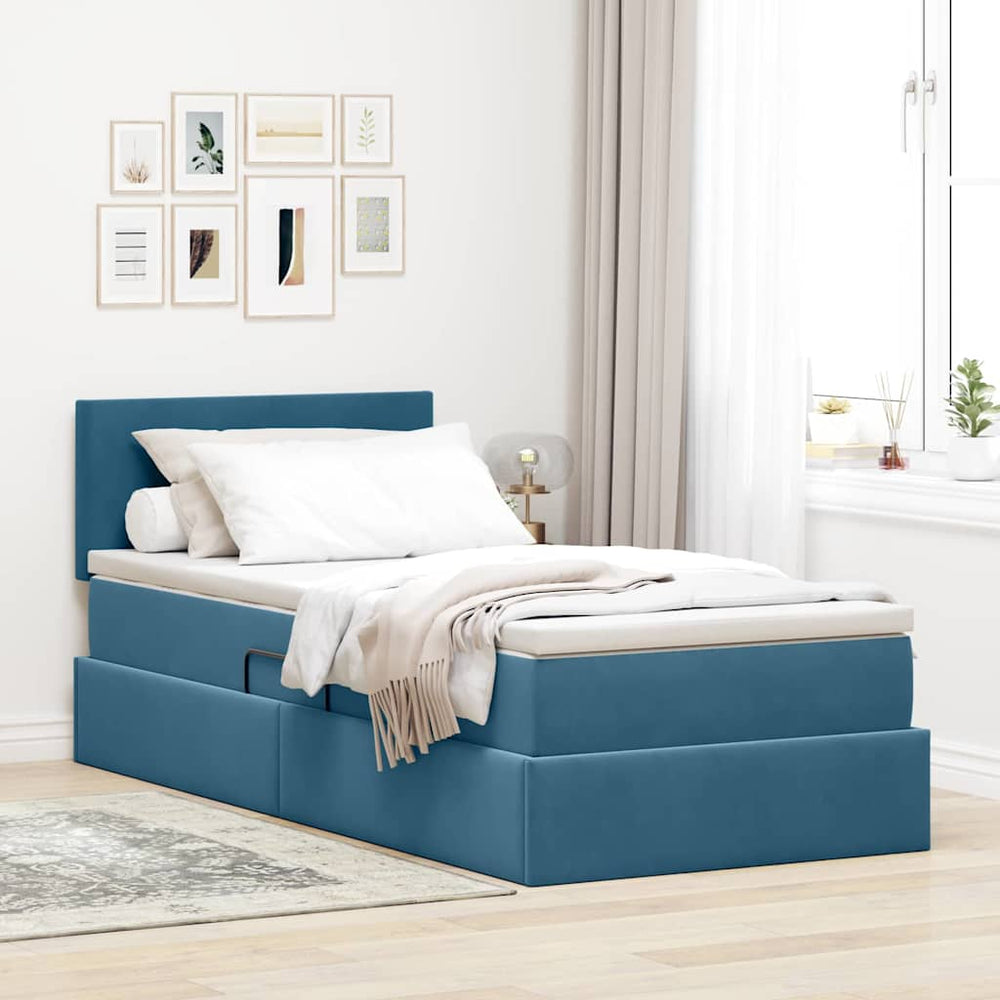 Bett mit Stauraum, LED, Dunkelblau, 100x200 cm