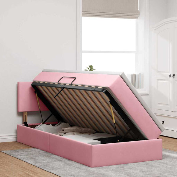 Bett mit Stauraum, LED & Matratze Rosa 100x200 cm