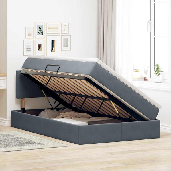 Bett mit Stauraum und LED Dunkelgrau 120x190 cm