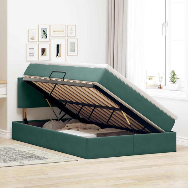 Bett mit Stauraum LED Dunkelgrün Samt 120x190