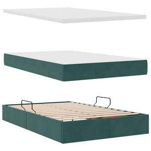 Bett mit Stauraum LED Dunkelgrün Samt 120x190