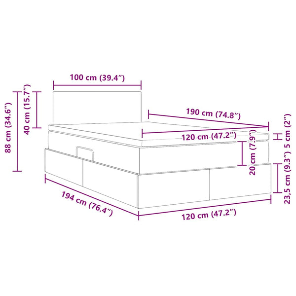 Bett mit Stauraum LED Dunkelgrün Samt 120x190