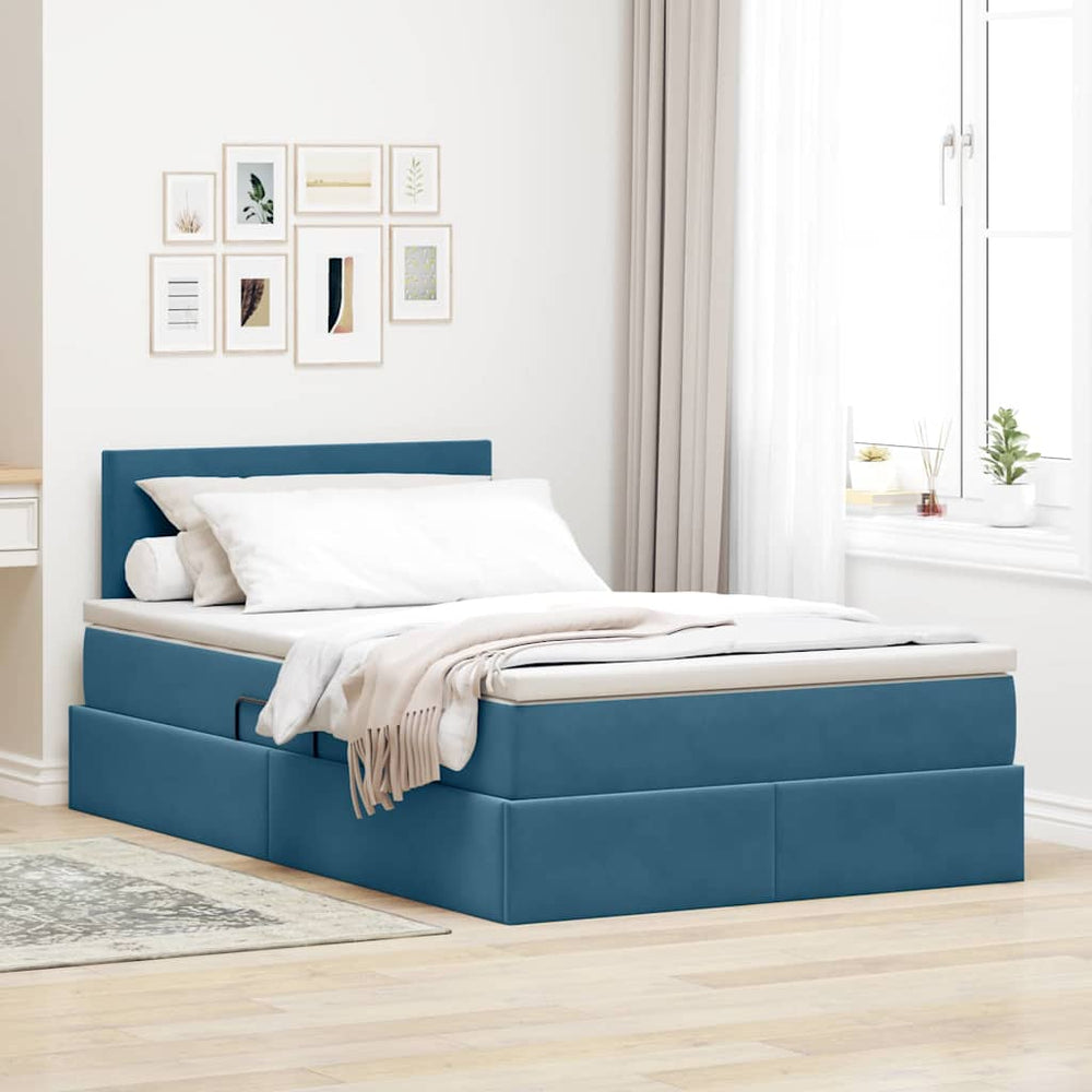 Bett mit Stauraum, LED & Matratze Blau Samt 120x190