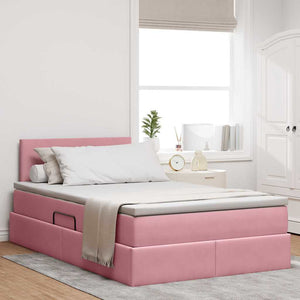 Rosa Samt Bett mit Stauraum & LED 120x190