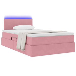 Rosa Samt Bett mit Stauraum & LED 120x190