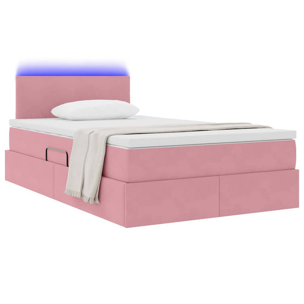 Rosa Samt Bett mit Stauraum & LED 120x190