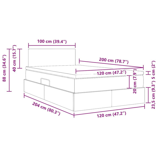 Bett mit Stauraum LED Dunkelgrün 120x200cm Samt
