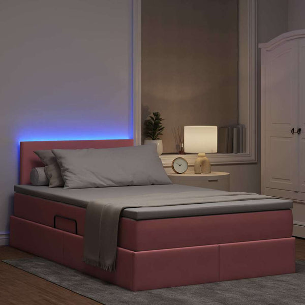 Bett mit Stauraum, LED & Matratze Rosa Samt 120x200