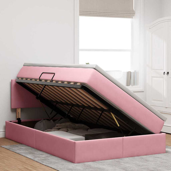 Bett mit Stauraum, LED & Matratze Rosa Samt 120x200