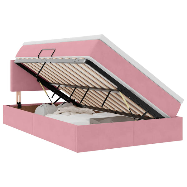 Bett mit Stauraum, LED & Matratze Rosa Samt 120x200