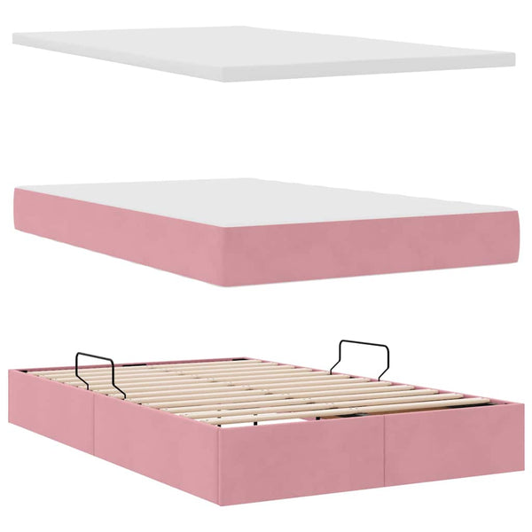 Bett mit Stauraum, LED & Matratze Rosa Samt 120x200