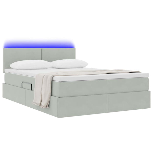 vidaXL Bed with Storage and LED Light Grey 140 x 190 cm Velvet