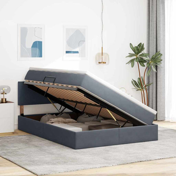 vidaXL Storage Bed with LED Dark Grey 140 x 190 cm Velvet