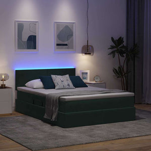 vidaXL Storage Bed with LED Dark Green 140 x 190 cm Velvet