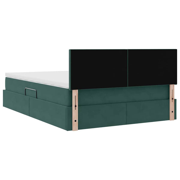 vidaXL Storage Bed with LED Dark Green 140 x 190 cm Velvet